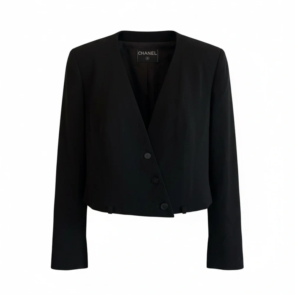 CHANEL Black Cropped Collarless Blazer Jacket NWT - Picture 2 of 4